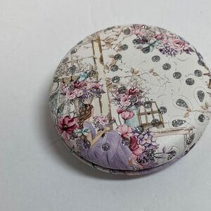 Floral Rhinestone Round Compact Mirror